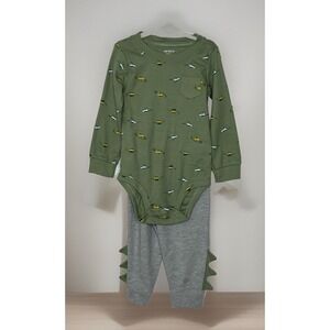 Carters 24 Months Boys 2-Piece Green Dinosaur Bodysuit & Gray Sweatpant Set